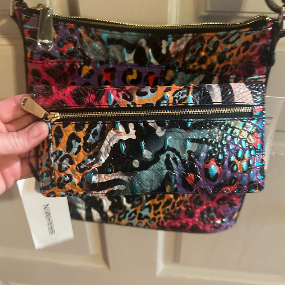 Brand new with tags Brahmin rare pink animal print messenger bag with wallet